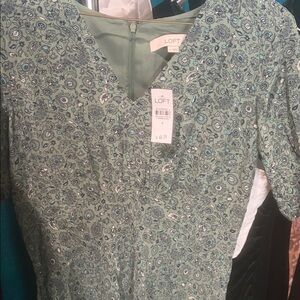 LOFT Sage Green Floral Patterned Dress